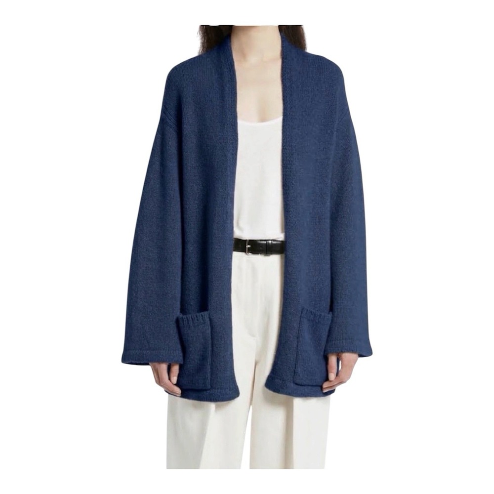 The Row Cukoo Cashmere Sable Open Front Knit Cardigan Coat Navy Melange